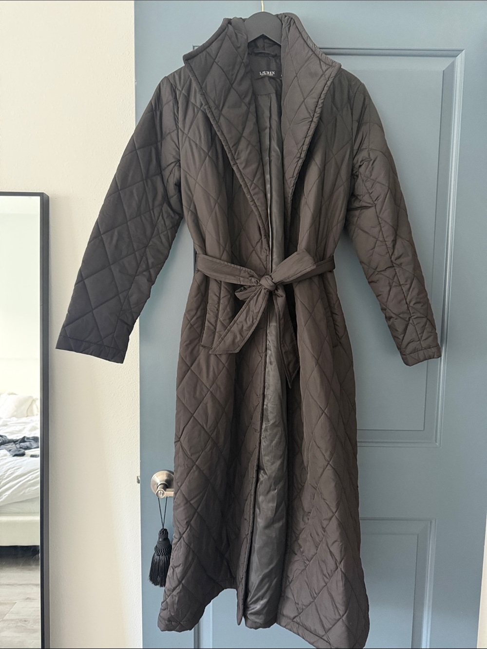 Ralph Lauren black wrap rain puff coat diamond quilt M